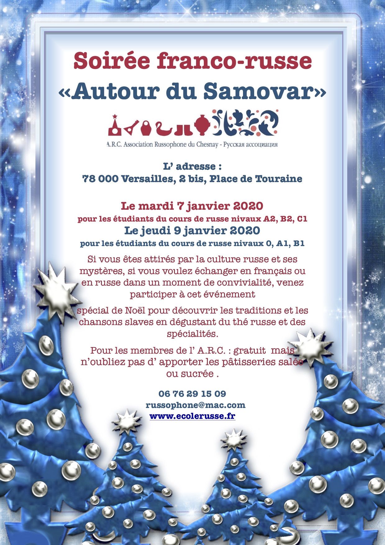 Read more about the article Soirée franco-russe «Autour du Samovar» 7.01.20 / 9.01.20